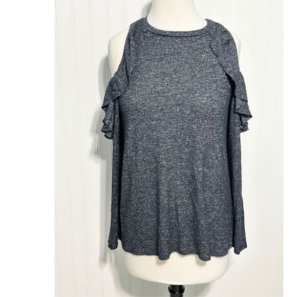 Jolt Women's Cold Shoulder Long Sleeve Ruffle Tops‎ Heather Grey Size Medium - Picture 1 of 10